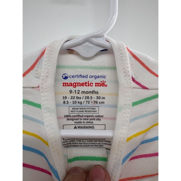 Magnetic Me One Piece Organic Cotton Footie Toddlers 9-12 Months White Striped - Picture 5 of 7